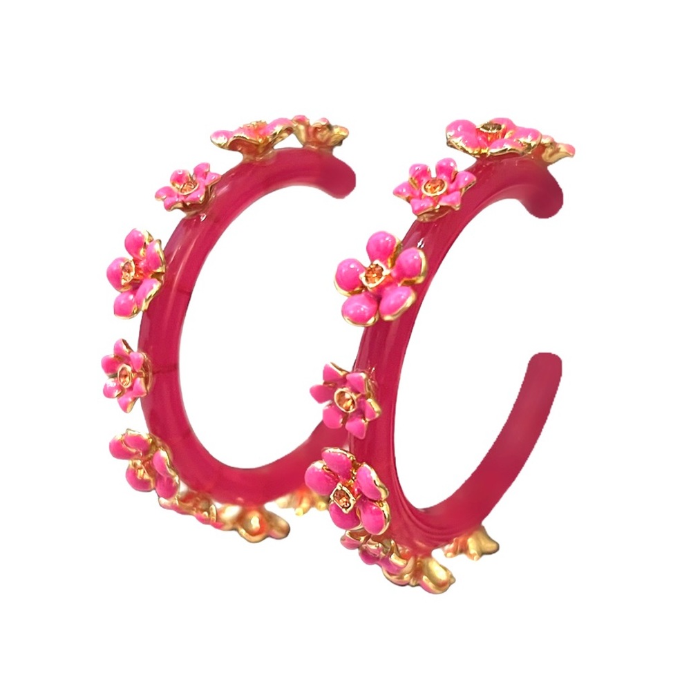 Zara Pink Flower Hoop Earrings with Rhinestones
